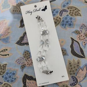Hey Doll 🦋 1pc M/L Silver/White Bead Double Strand Watchband